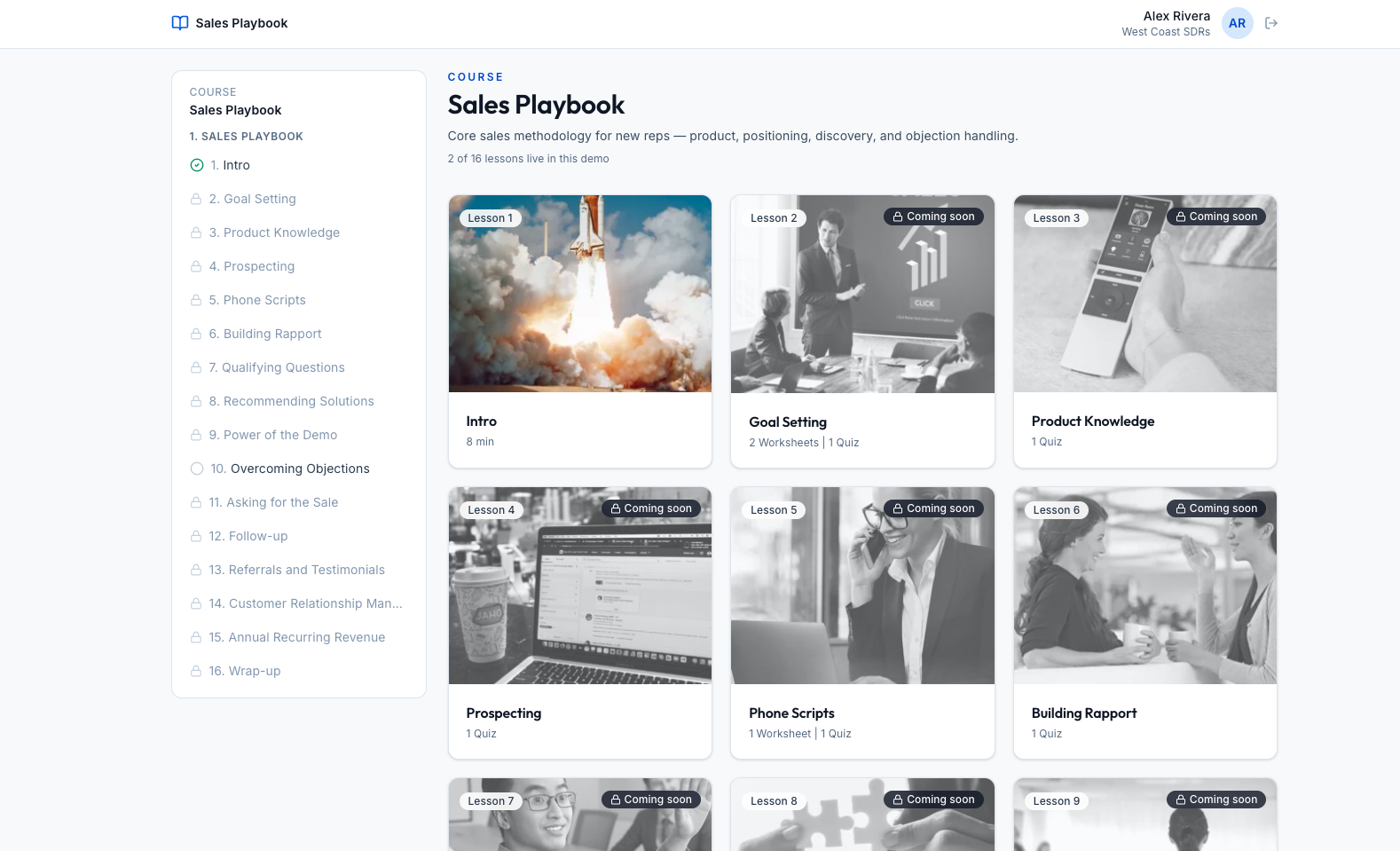 Sales Playbook product screenshot